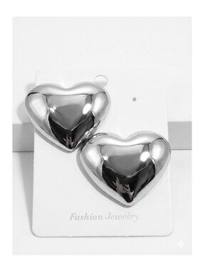 3/$20 NWT Oversized Silver Puffy Heart Statement Stud Earrings High Polish Bold